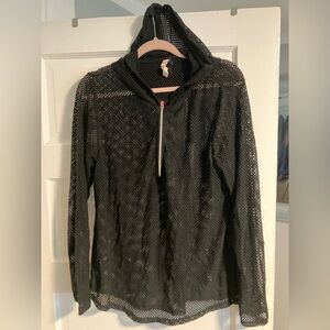 Nanette Lepore Black Mesh half zip pullover with hood. Never worn